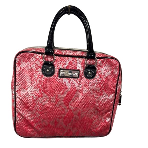 Betsey‎ Johnson Red Snake Print Satchel Handbag Purse Top Handle - Picture 1 of 6